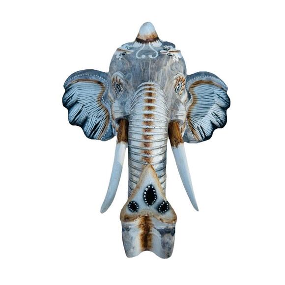 New Hand Carved Wooden Elephant Wall Hanging Costa Rica Jungle Animal Pura Vida - Picture 12 of 16